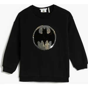 Batman Sweatshirt Lisanslı Pullu Payetli Şardonlu Bisiklet Yaka
