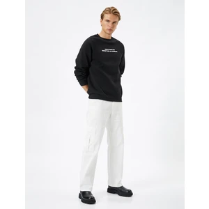 Slogan Baskılı Sweatshirt Reglan Kol Bisiklet Yaka Ribanalı