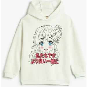 Anime Kapşonlu Sweatshirt Şardonlu Uzun Kollu
