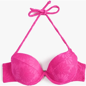 Balenli Bikini Üstü Çiçek Dokulu Kaplı Boyundan Bağlamalı