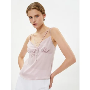 Saten Pijama Üstü Atlet İnce Askılı Bağlama Detaylı