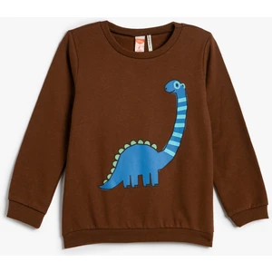 Dinozor Baskılı Sweatshirt Şardonlu Bisiklet Yaka Pamuklu