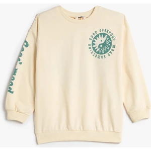 Arkası Baskılı Sweatshirt Şardonlu Bisiklet Yaka Uzun Kollu