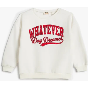 Sweatshirt Şardonlu Bisiklet Yaka Baskılı Pamuklu