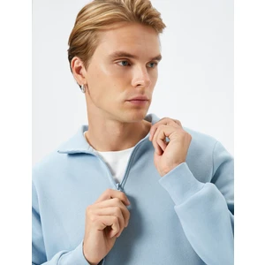 Yarım Fermuarlı Sweatshirt Dik Yaka Uzun Kollu