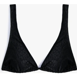 Üçgen Bikini Üstü Çiçek Dokulu Kalın Askılı