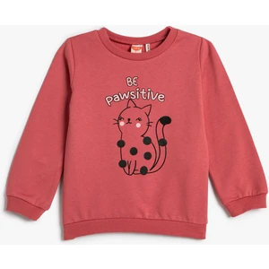 Baskılı Sweatshirt Şardonlu Bisiklet Yaka Pamuklu