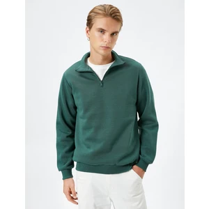 Yarım Fermuarlı Sweatshirt Dik Yaka Uzun Kollu
