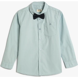 Okul Gömleği Papyon Detaylı Uzun Kollu Pamuklu Klasik Yaka