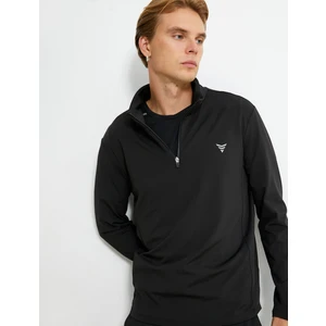 Spor Sweatshirt Dik Yaka Yarım Fermuarlı Baskılı Uzun Kollu