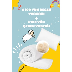 Elyaf Sepeti %100 Yün Dolgulu 100X150 cm Yün Bebek Yorganı  + 25X35 cm Yün Bebek Yastığı