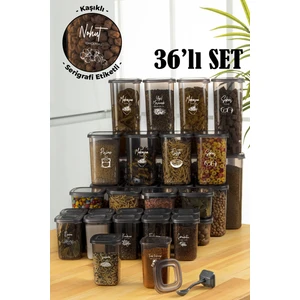 Beyaz Serigrafi Etiketli Kaşıklı 36LI Peggy Kare Erzak ve Baharat Full Set 8x(1,75, 1,2, 0,55) 12X(0,45) Ant