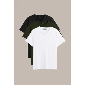 Metalıc Erkek Çok Renkli T- Shirt Regular Fit Rahat Kesim V Yaka 3'lü Basic Tişört Paketi