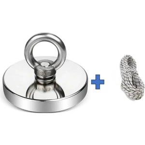 48 mm Çap Güçlü Halkalı Neodyum Pot Mıknatıs - Fishing Magnet Kanca Kurtarma Mıknatısı + 10 Metre Halat