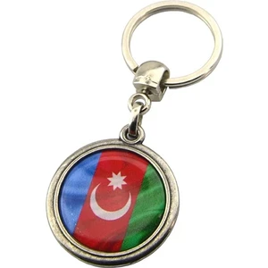 Anahtarlık Sepeti Azerbaycan Bayrak Yuvarlak Damla Anahtarlık
