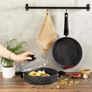 Flare 3 Parça Granit Ezme Tencere & Tava Seti - Siyah