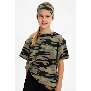 Kamuflaj-Kamuflaj Kız Pamuklu Penye T-Shirt Bandana 2^li Takım -Spor Rahat Best Of Koleksiyon 5