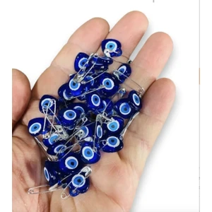 100 Adet Gümüş Renk Çengelli Iğneli Nazar Boncuğu