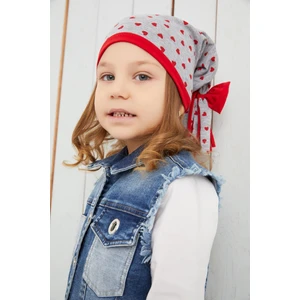 Kız Çocuk Gri Kalp Desenli Şapka Bere Yumuşak Çift Katlı Pamuklu Penye
