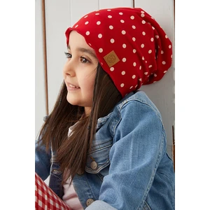 Kırmızı Beyaz Puantiye Kız Çocuk Bebek Şapka Bere Yumuşak Pamuklu Penye