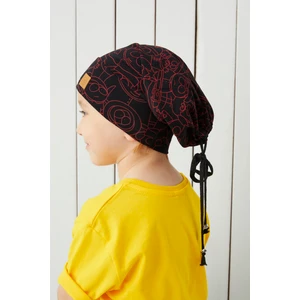 Erkek Çocuk Siyah Kırmızı İp 4 Mevsim Şapka Bere Buff Yumuşak Penye