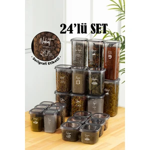 Beyaz Serigrafi Etiketli 24LÜ Peggy Kare Erzak ve Baharat Full Set 6x(1,75 1,2, 0,55, 0,45) Ant