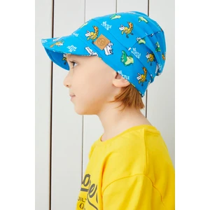 Pamuklu El Yapımı Yumuşak Erkek Bebek Çocuk Vizyerli Mavi 4 Mevsim Şapka