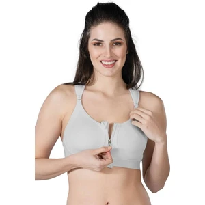 Gri Önden Fermuarlı Sporcu Penye Sütyen