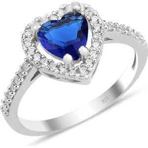 Söğütlü Silver Gümüş Rodyumlu Safir Taşlı Pırlanta Montürlü Kalp Modeli Yüzük SGTL12081LACIVERT