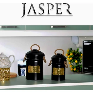 Jasper Saklama Kutusu Dekoratif Siyah Çay ve Şeker Kutusu 2'li