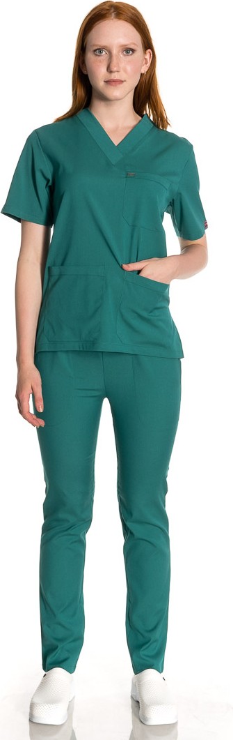 TıpMod Yarasa Kol Likralı Doktor / Hemşire Forması Koyu Yeşil görsel 2