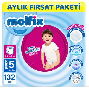 Molfix Pants Bebek Bezi 5 Beden Junior Aylık Fırsat Paketi 132