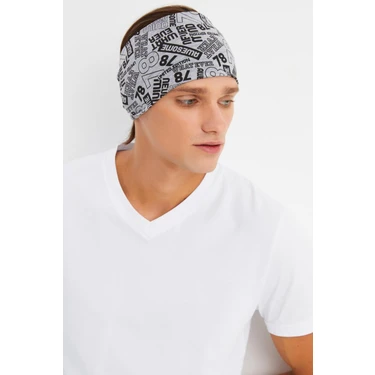 Butikgiz Gri Erkek Pamuklu Penye, Kaymaz, Ultra Hafif, Spor Geniş Saç Bandı Bandana