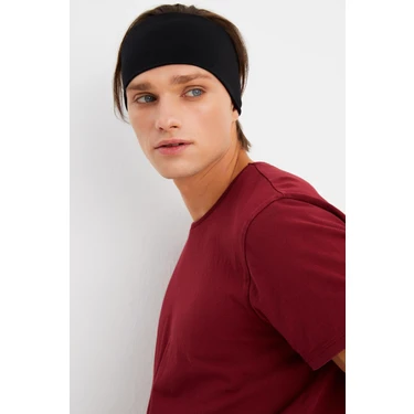 Butikgiz Siyah Erkek Pamuklu Penye, Kaymaz, Ultra Hafif, Spor Geniş Saç Bandı Bandana