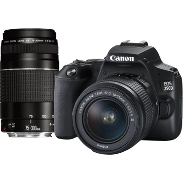 Canon EOS 250D 24.1MP Fotoğraf Makinesi 18-55MM III Lens ve 75-300MM DC Lens ile