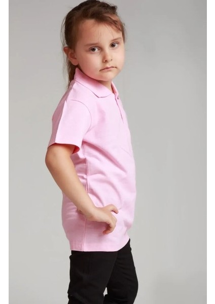 Cocuk Polo Yaka Kısa Kol Pembe Okul T-Shirt fiyatları