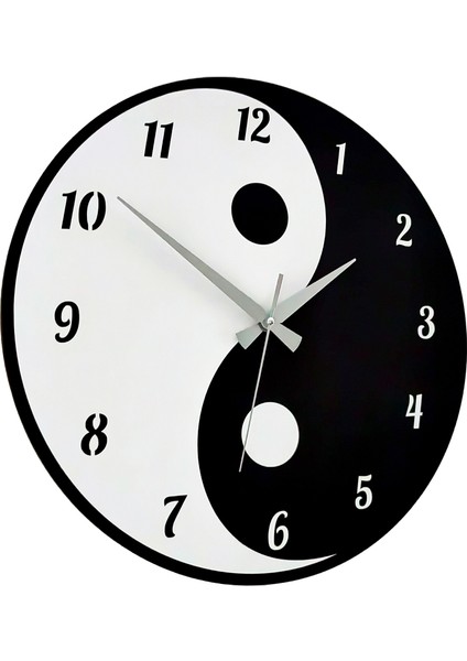 Dekoratif Siyah-Beyaz Ahşap Duvar Saati Yin Yang Denge Sembolü