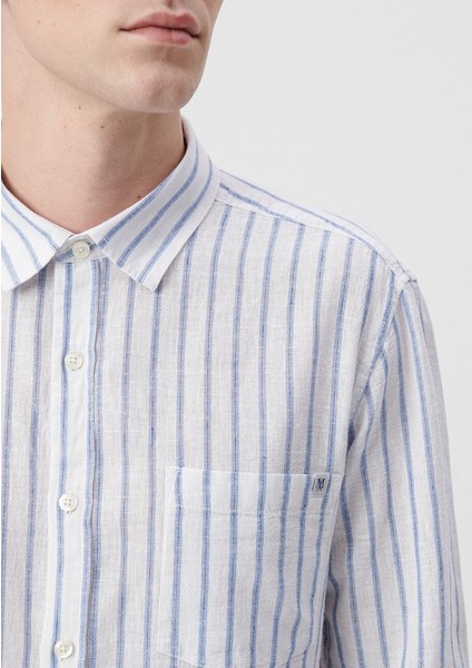 Erkek Çizgili Mavi Keten Gömlek 0210701-70813 fırsatları