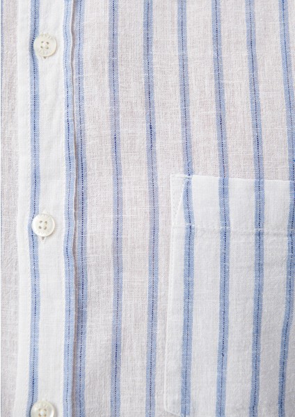 Erkek Çizgili Mavi Keten Gömlek 0210701-70813 indirimleri