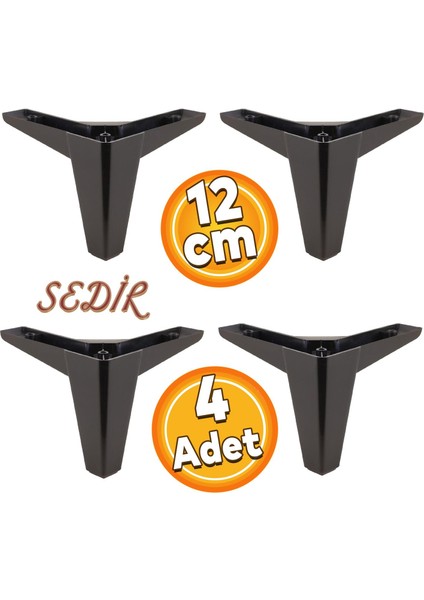 Sedir Lüks Mobilya Kanepe Sehpa Tv Ünitesi Koltuk Ayağı 12 cm Siyah Baza Ayak 4 Adet