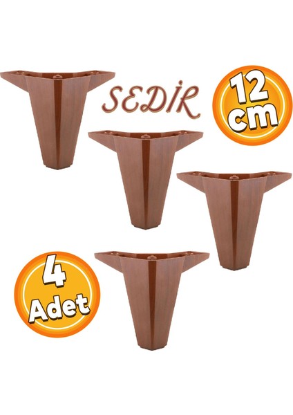 Sedir Lüks Mobilya Kanepe Sehpa Tv Ünitesi Koltuk Ayağı 12 cm Ahşap Desenli Baza Ayakları 4 Adet