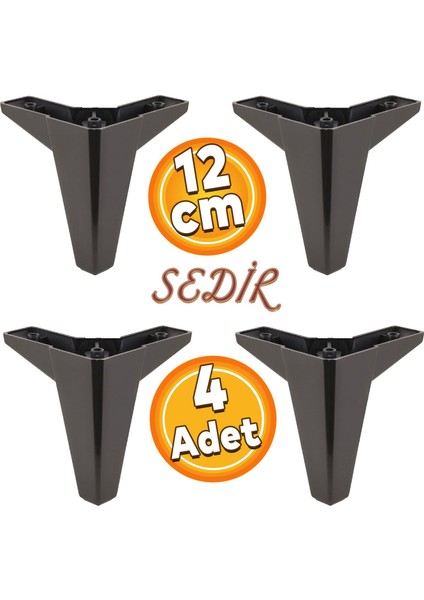 Sedir Lüks Mobilya Kanepe Sehpa Tv Ünitesi Koltuk Ayağı 12 cm Siyah Ayakları 4 Adet