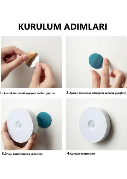 Hareket Sensörlü 6 Adet Koridor ve Merdiven Için Şarjlı Hareket Sensörlü LED Işık Beyaz Işık