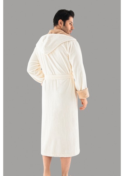 Krem Kapüşonlu Sports Nakışlı Bambupamuklu Erkek Bornozu fırsatları