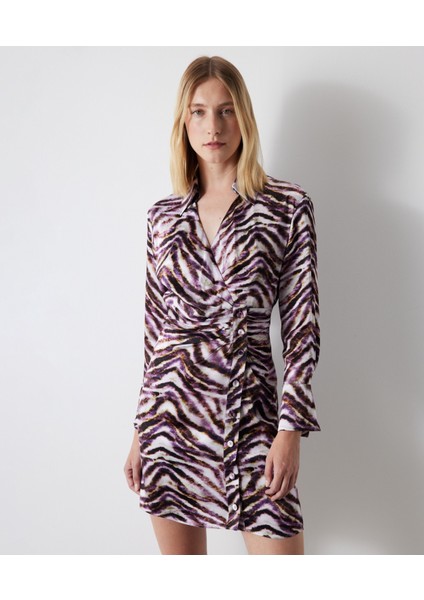 Zebra Desen Saten Elbise
