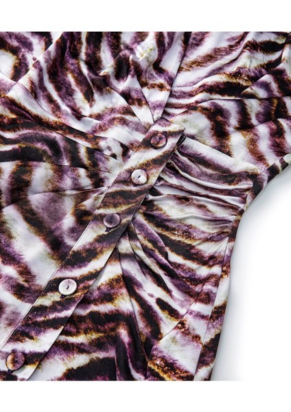Zebra Desen Saten Elbise