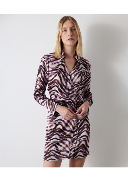 Zebra Desen Saten Elbise