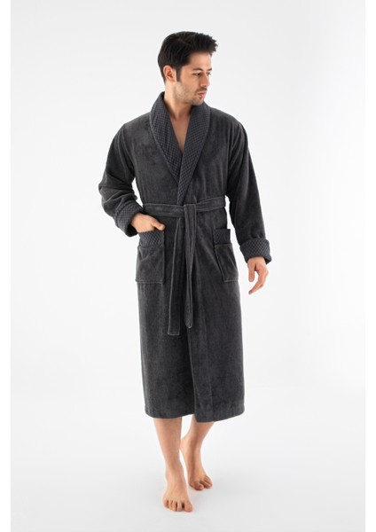 Antrasit Yaka Pitikare Bambu Pamuklu Erkek Bornozu fiyatları