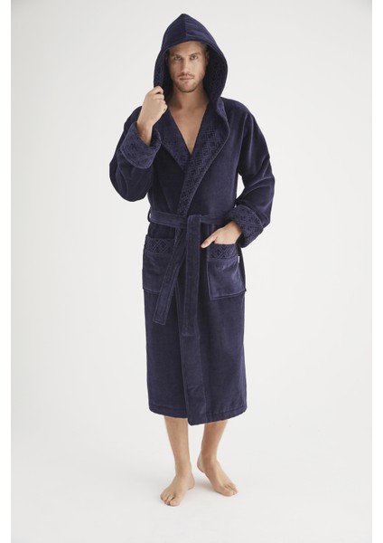 Yaka Jakarlı %100 Cotton Erkek Bornozu