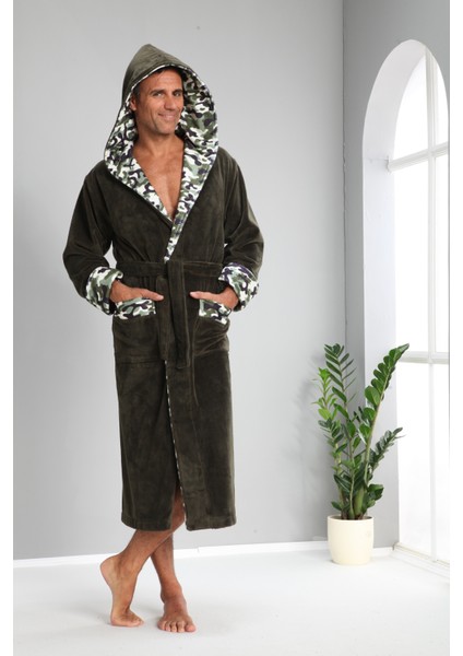 Asker Yaka Bambu Cotton Erkek Bornozu